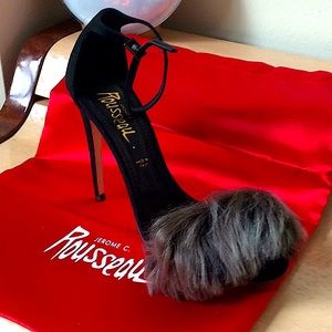 Rousseau Black Suede Madeline Fur Sandals